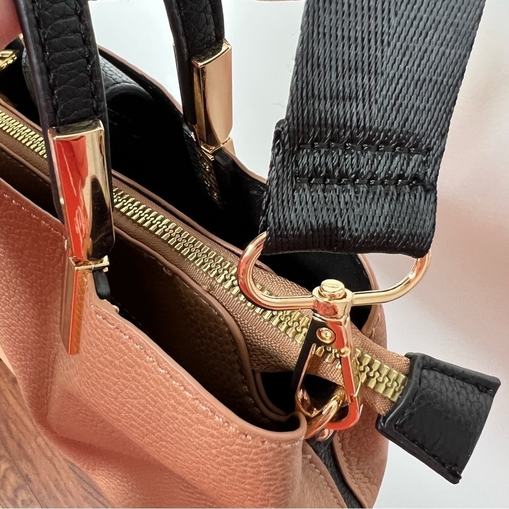 LIKE DREAMS Women Vegan Leather Detachable Strap Bucket Crossbody Bag Camel - Picture 12 of 16